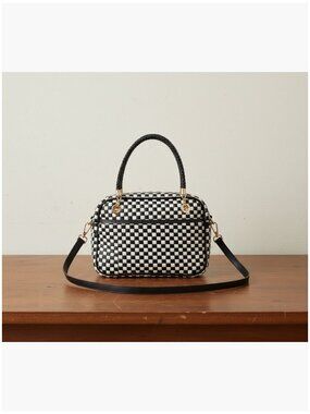 Woven Vegan Leather Crossbody Bag with Braided Handle and Zipper Pocket